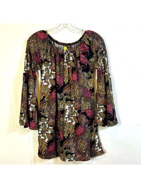 Win Win Bell Sleeve Tunic SZ Small Medium Tunic Top Purple Black Paisley…